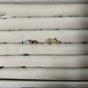 Two rings: (1) Gemini gold ring; (2) Fun multicolored, silver ring, sizes 5.5